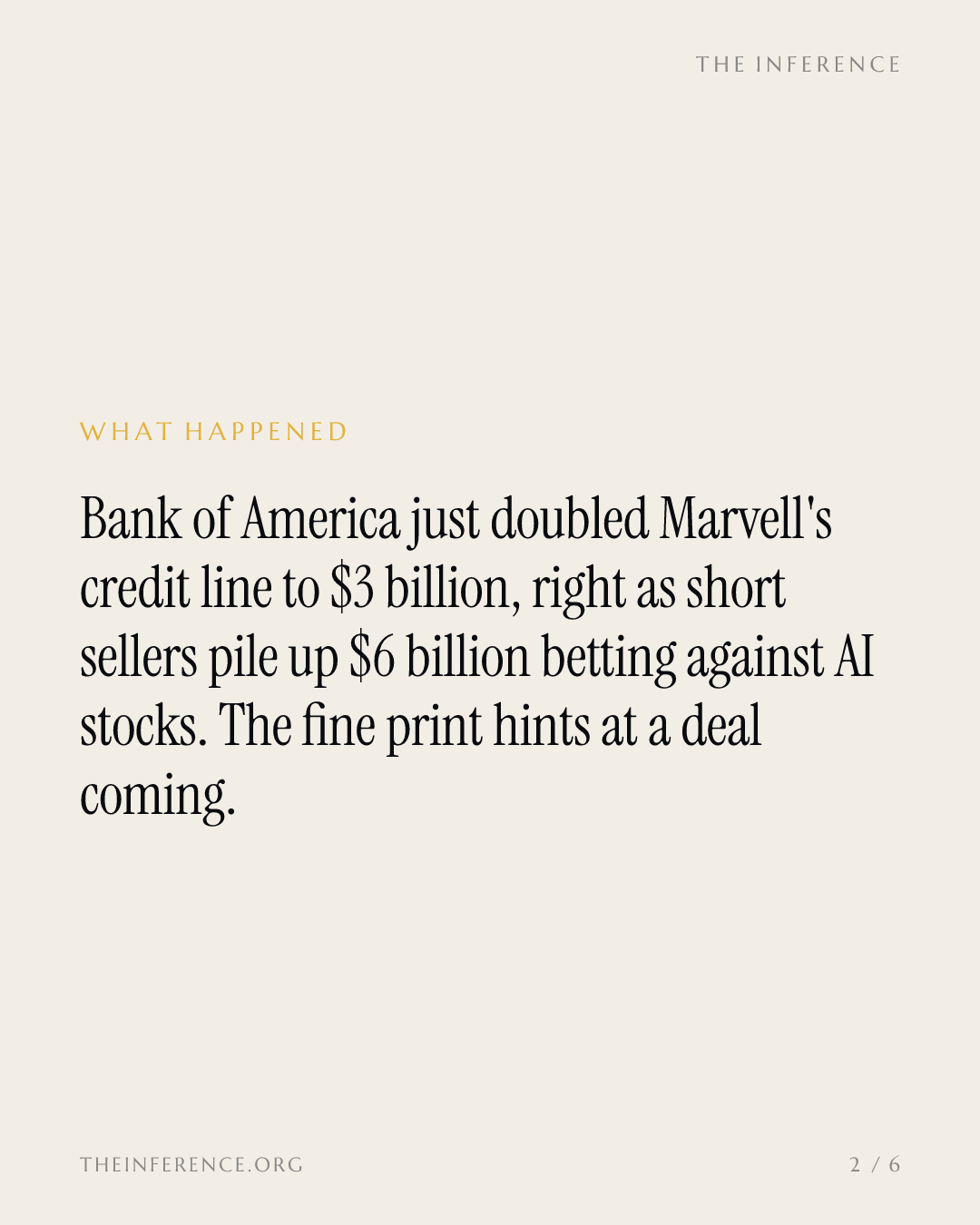 Bank of America doubles Marvell's credit line to $3 billion as AI shorts count $6 billion of paper profits — slide 1