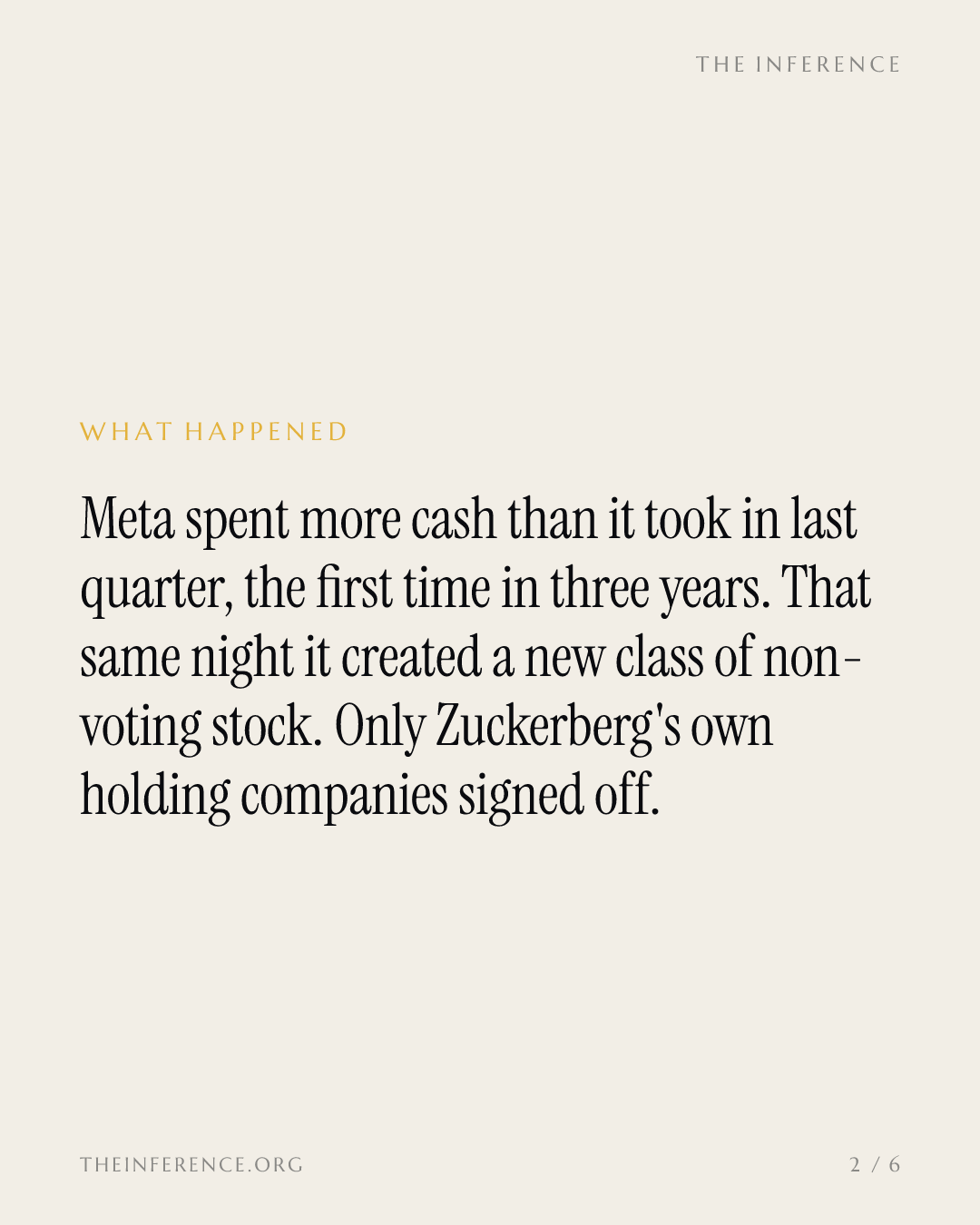 Meta burned cash for the first time in three years, then minted stock only Zuckerberg's entities approved — slide 1