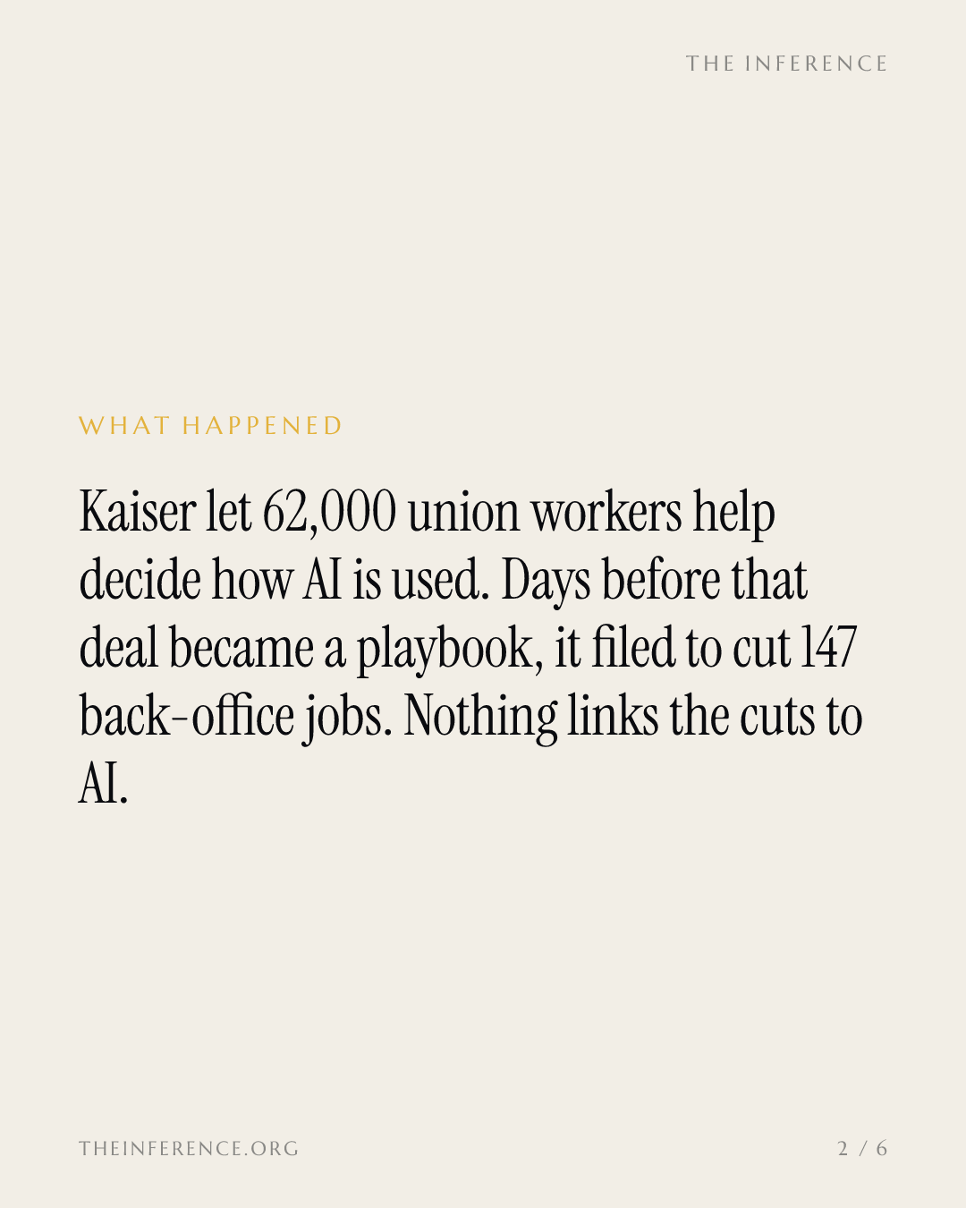 Kaiser put labor inside its AI decisions, then filed 147 back-office cuts — slide 1