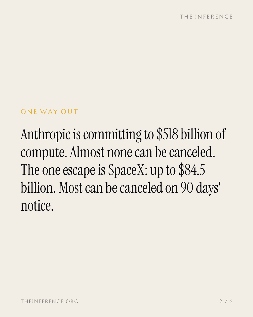 The one compute bill Anthropic can cancel belongs to SpaceX, now up to $84.5B — slide 1