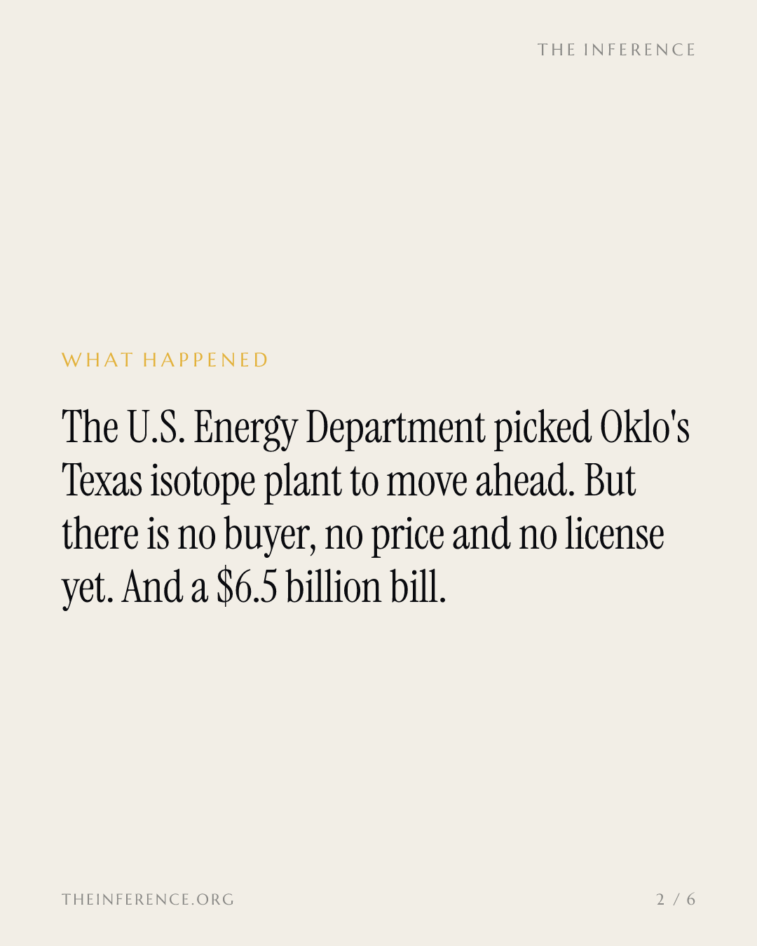 Oklo's cancer-isotope plant lands with no buyer, no price and a $6.5 billion bill — slide 1