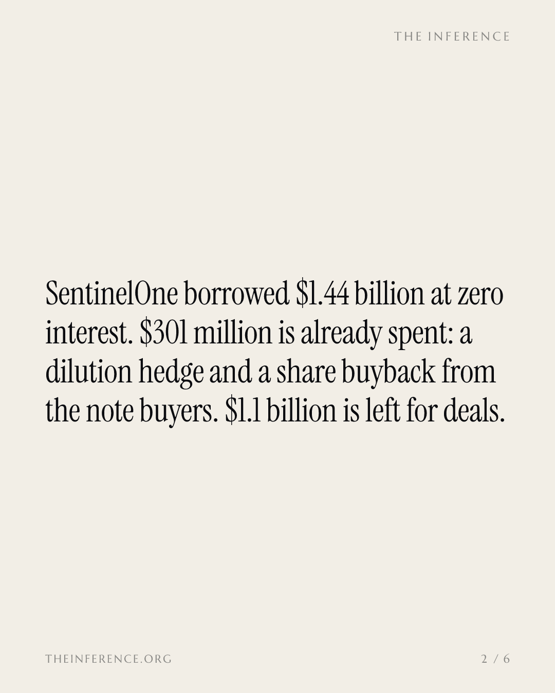 SentinelOne's zero-coupon raise settled at $1.44 billion, and $301 million is already gone — slide 1