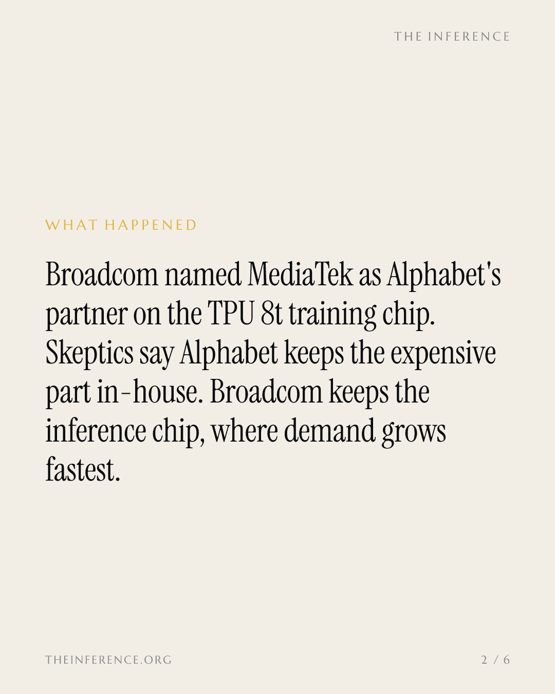 Broadcom names MediaTek as Alphabet's TPU 8t partner, but skeptics say it gets the cheaper die — slide 1