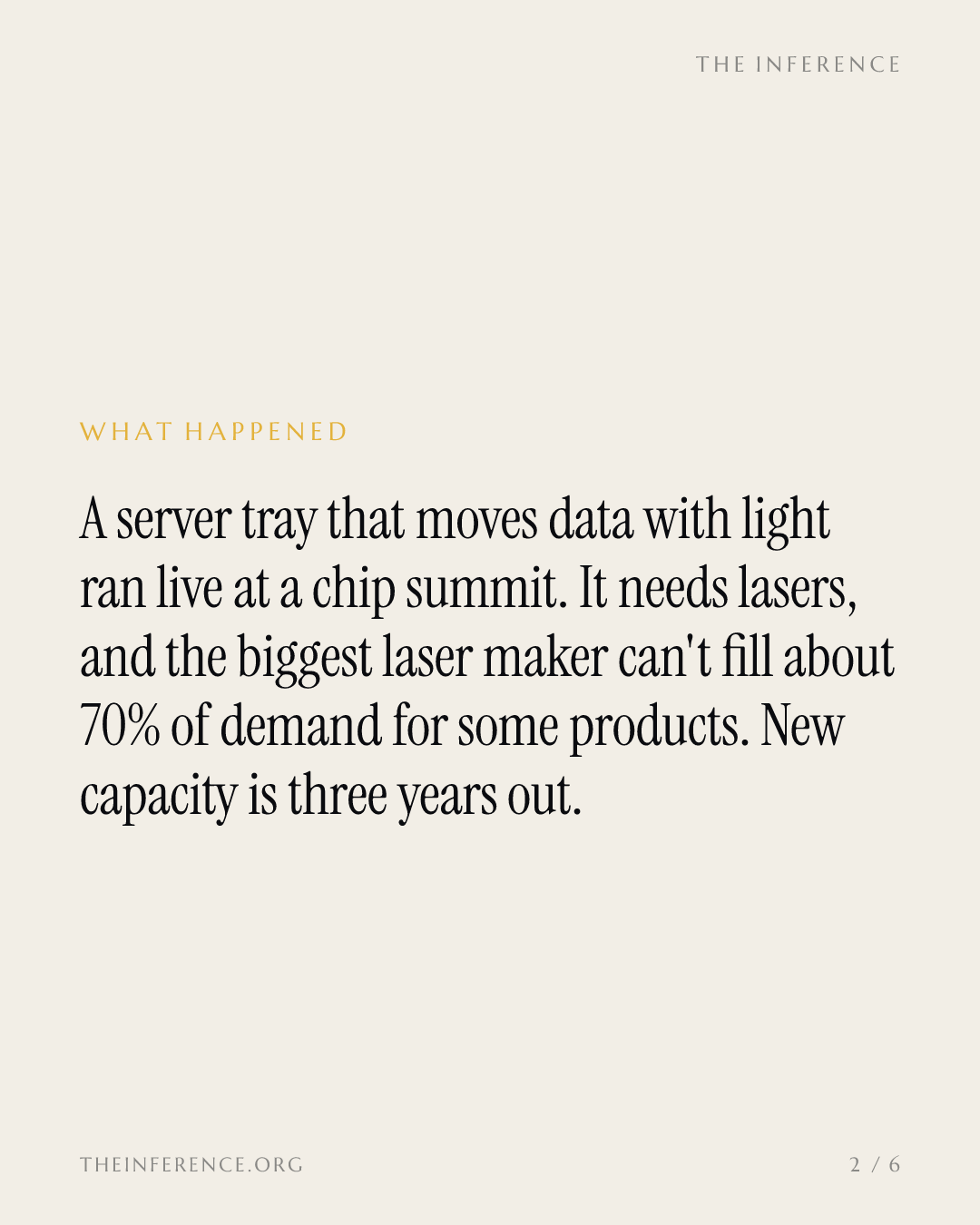 Ayar Labs ran a live optical compute tray as Lumentum can't meet about 70% of demand for some lasers — slide 1