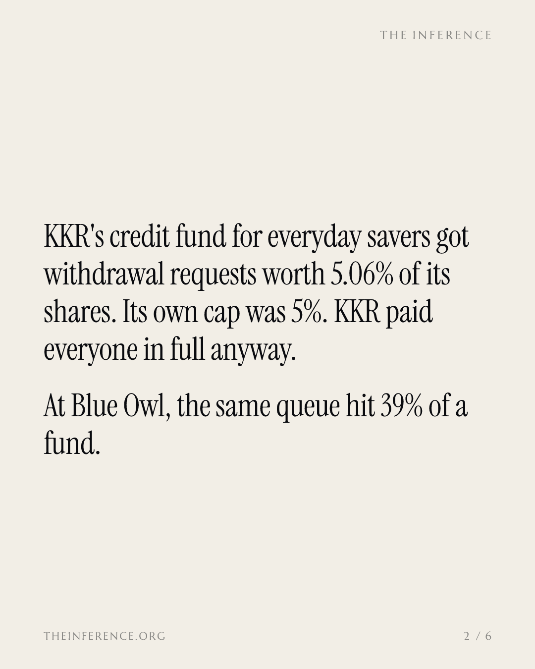 KKR paid savers past its own 5% cap as Blue Owl's exit queue hit 39% of a fund — slide 1