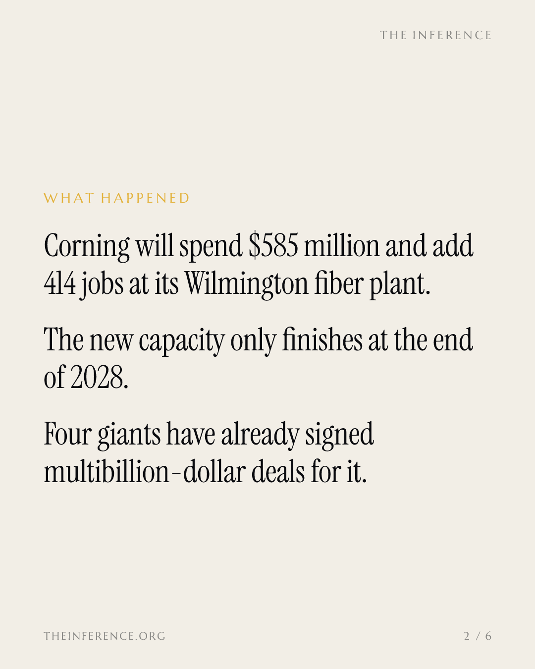 Corning just bet $585 million that the AI fiber shortage lasts for years — slide 1