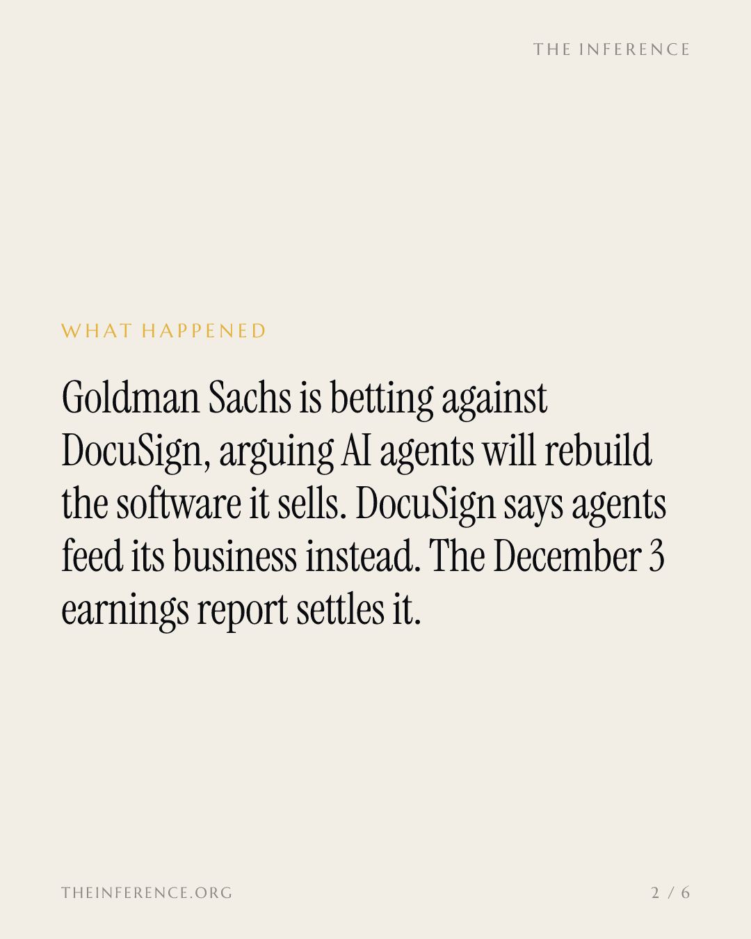 Goldman Sachs is short DocuSign, growing 9% a year near 42 times earnings; December 3 earnings settle it — slide 1