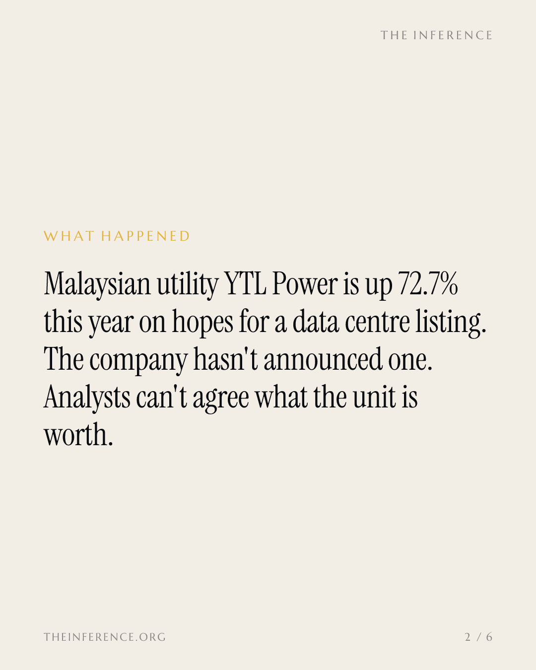 YTL Power's 72.7% rally prices a data centre listing the company has not announced — slide 1