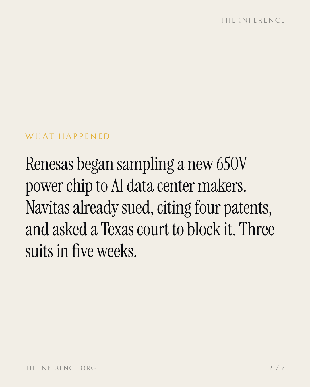 Renesas is seeding AI racks with a chip Navitas wants a court to ban — slide 1