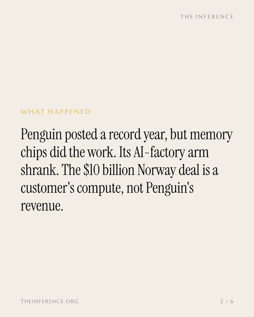 Penguin Solutions' $10 billion Norway AI factory is a customer's compute, not Penguin's revenue — slide 1