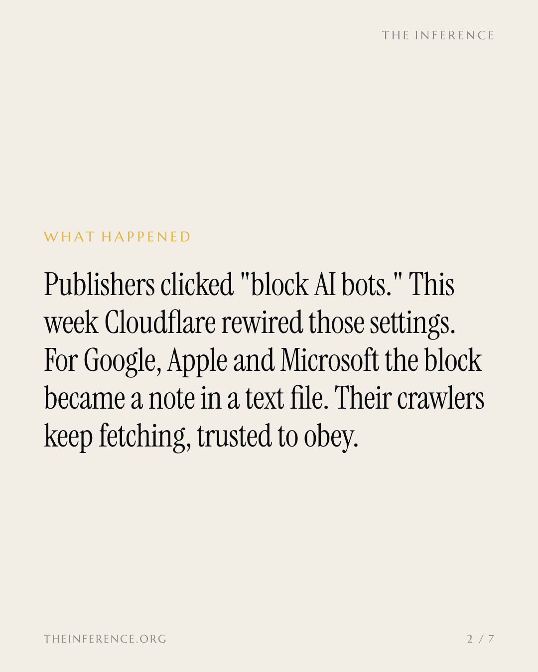 Cloudflare's AI block now stops everyone but Google, Apple and Microsoft — slide 1