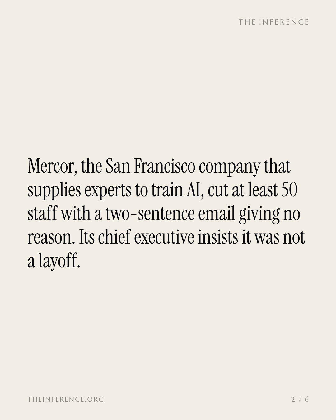 Mercor cut at least 50 staff by two-sentence email, and its CEO says that was not a layoff — slide 1