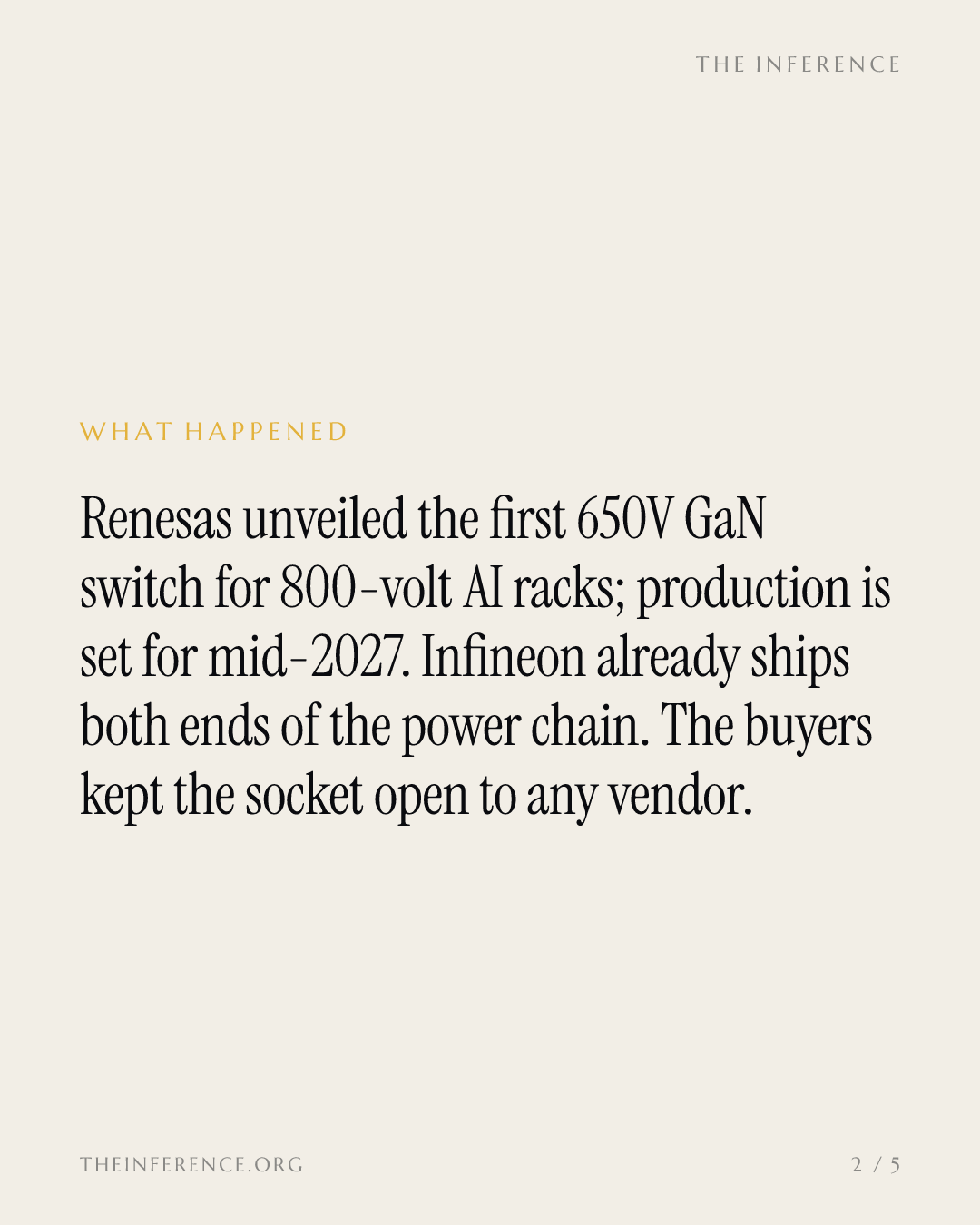 Hyperscalers set the socket, Infineon ships, Renesas waits until mid-2027 — slide 1
