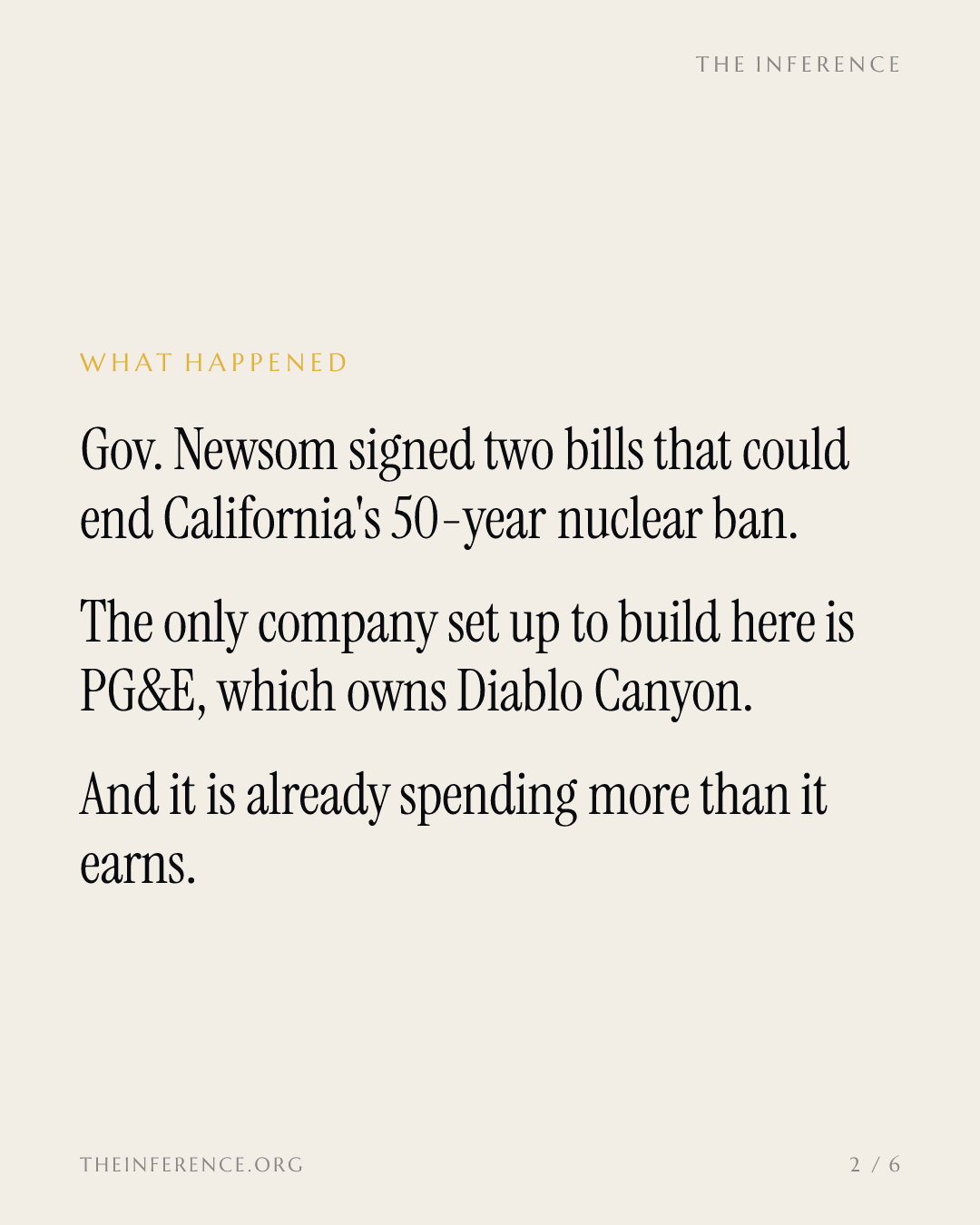 Newsom signs bills to end California's 50-year nuclear ban, and Diablo Canyon owner PG&E holds the option — slide 1
