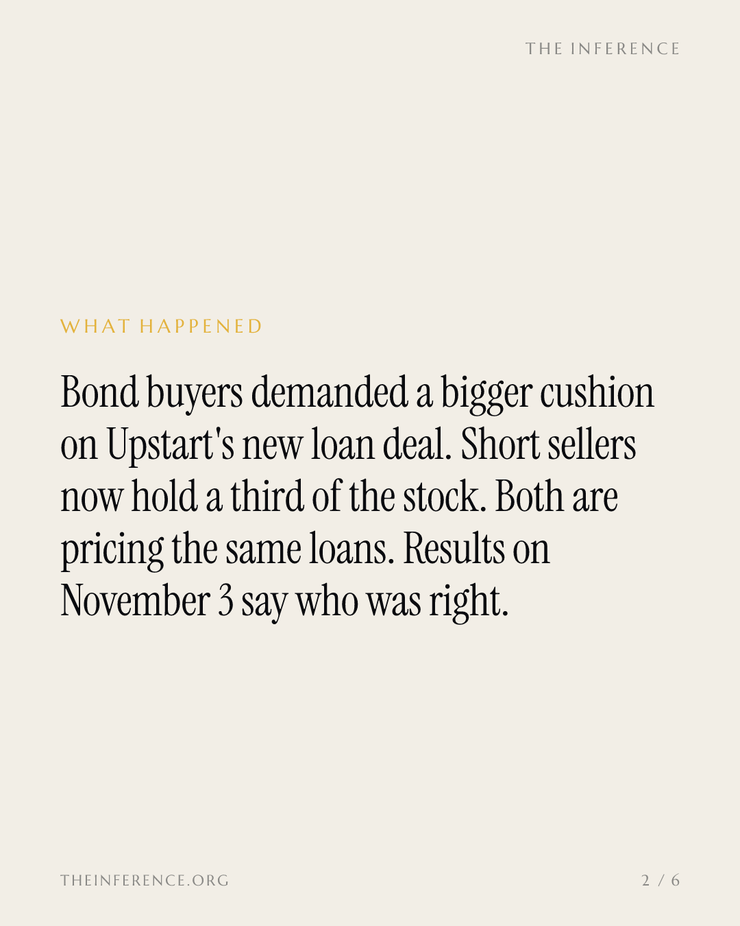 Upstart shorts own 33% of the stock; bond buyers demanded a thicker cushion on its $400 million loan deal — slide 1