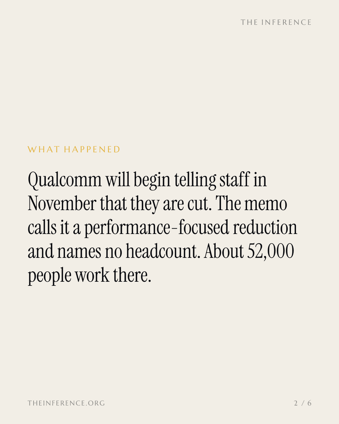 Qualcomm to cut jobs worldwide from November, no headcount named against a 52,000-person workforce — slide 1