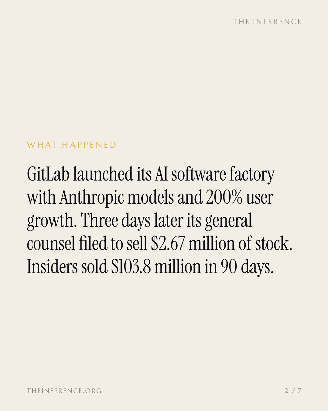 GitLab sold the AI factory story while insiders sold $103.8 million of the stock — slide 1