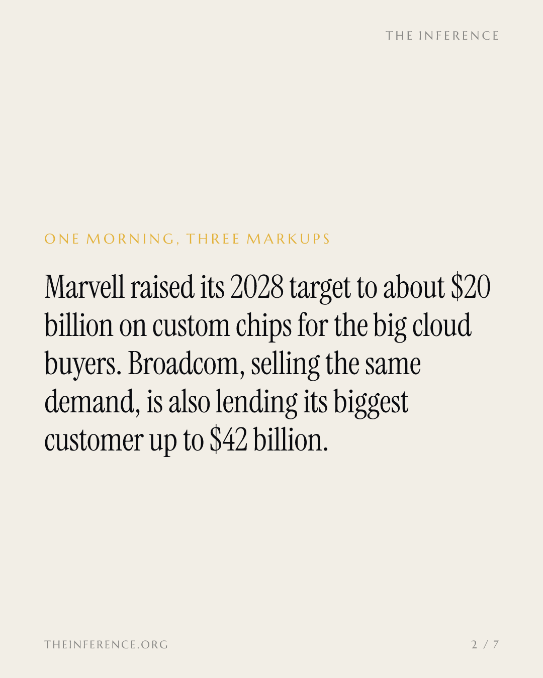 Marvell lifts 2028 to $20 billion while Broadcom lends Anthropic up to $42 billion for the same demand — slide 1