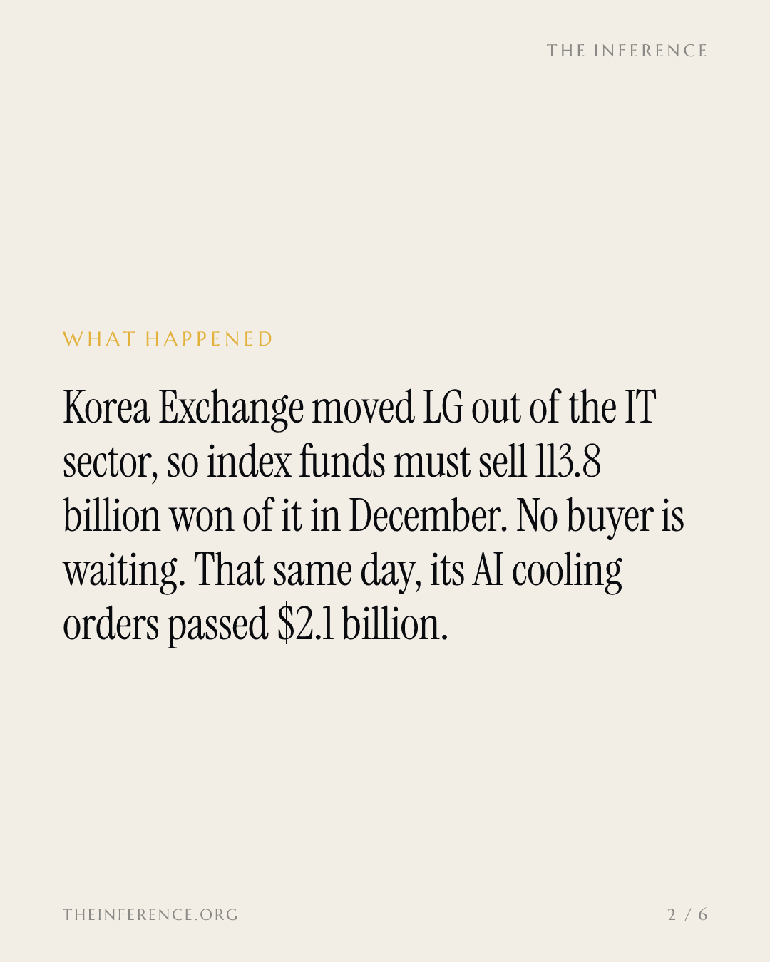 LG Electronics' AI cooling orders passed $2.1 billion; index funds must sell 113.8 billion won in December — slide 1