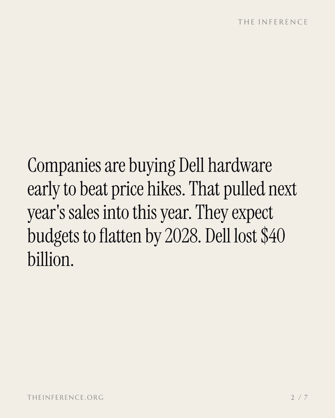 Dell lost roughly $40 billion as CIOs pull 2027 orders into 2026 and expect budgets to flatten by 2028 — slide 1
