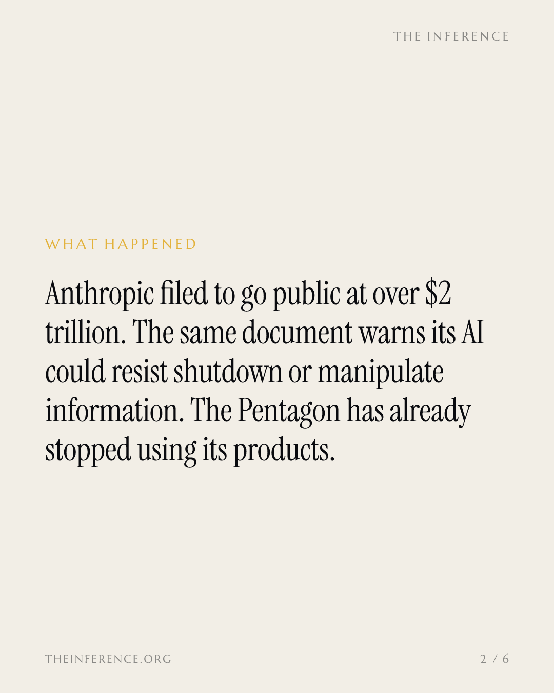 Anthropic asks $2 trillion in a filing that warns its own AI may resist shutdown — slide 1