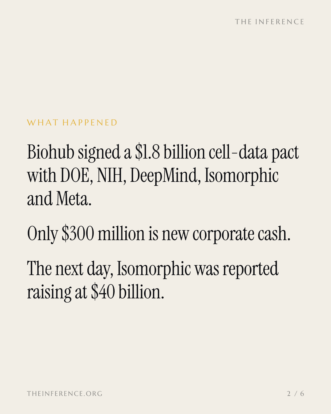 Isomorphic Labs' reported $40 billion raise prices Biohub's $1.8 billion cell-data pact — slide 1