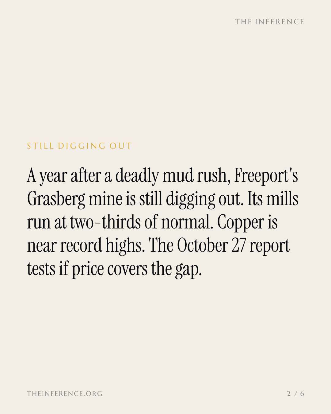 Cuivre proche des records, broyeurs de Grasberg à 67 % de leur régime d'avant l'accident : Freeport-McMoRan publie ses résultats le 27 octobre — slide 1