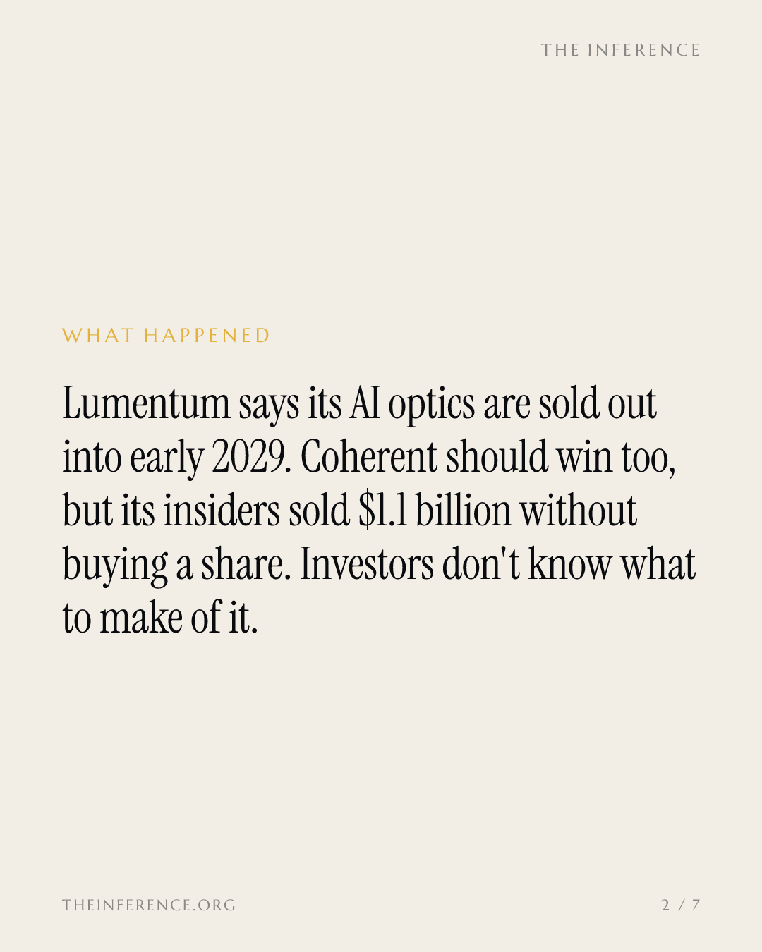 Lumentum is sold out to 2029 while Coherent's insiders sold $1.1 billion of Nvidia's other optics bet — slide 1