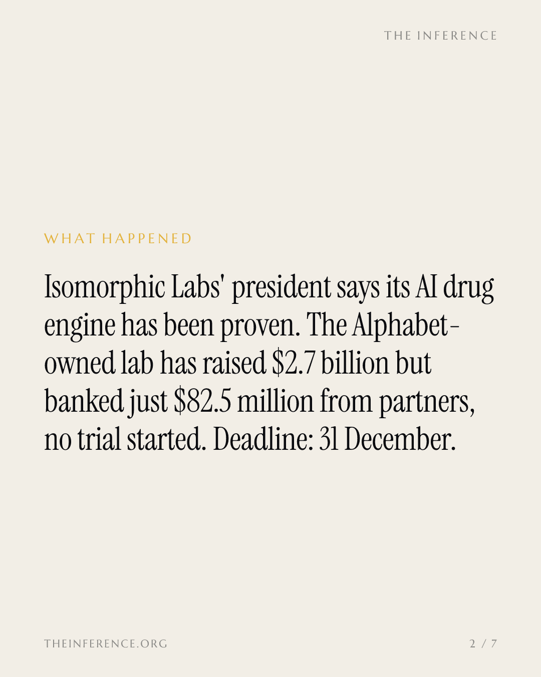 Isomorphic says its AI is proven; $2.7 billion rides on a 31 December deadline — slide 1