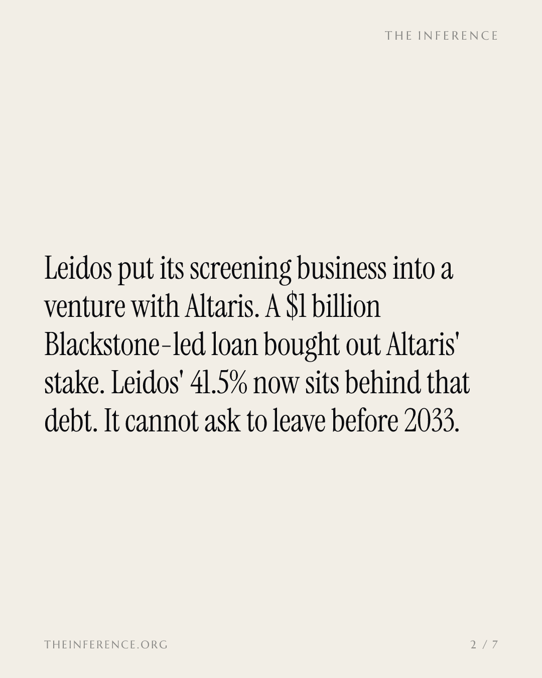Leidos' 41.5% screening stake now sits under $1 billion of Blackstone-led debt — slide 1