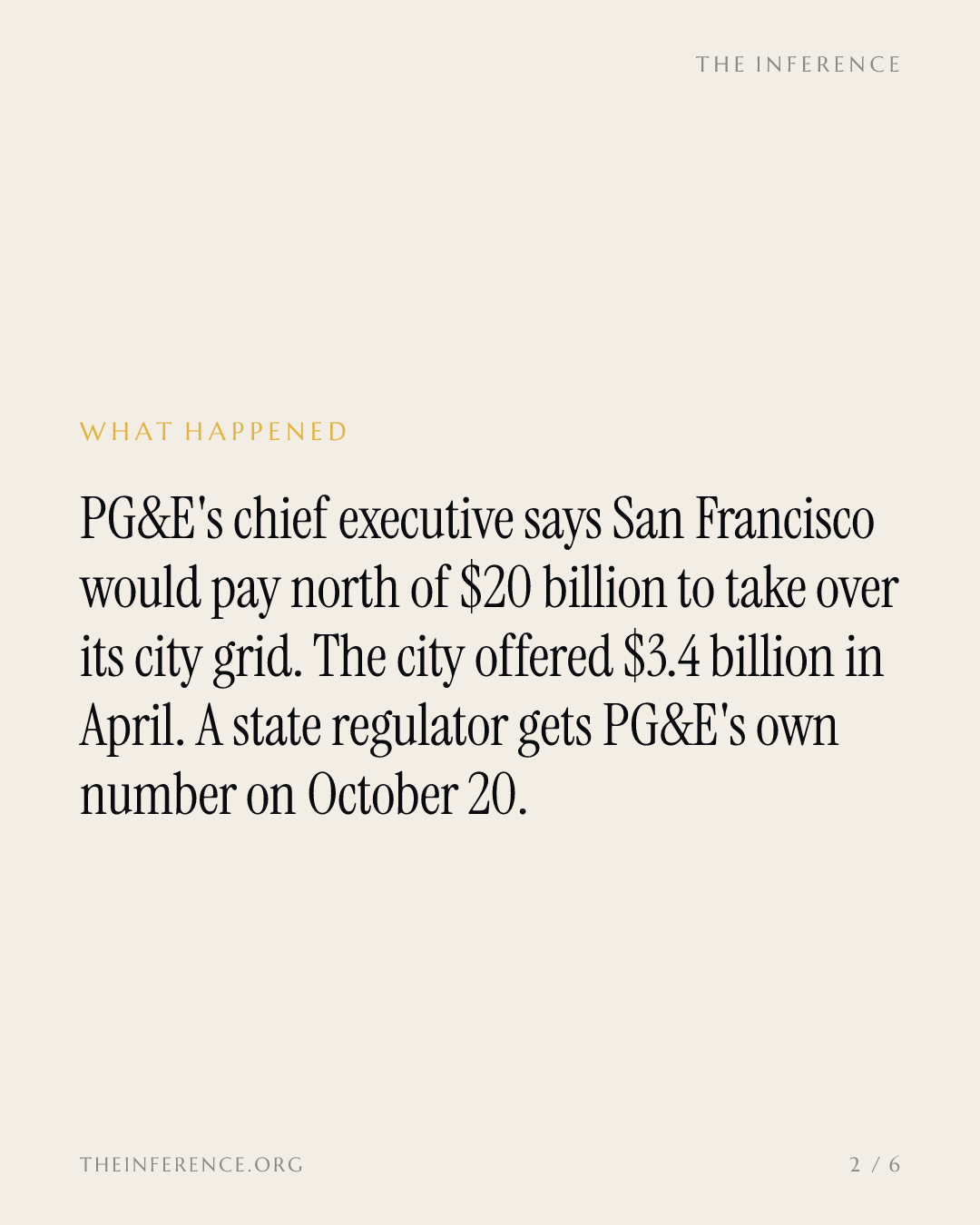 PG&E prices the San Francisco grid at $20 billion; the city offered $3.4 billion — slide 1