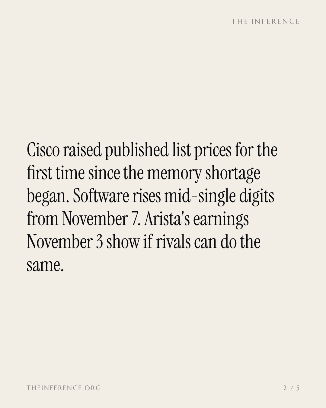 Cisco puts the memory bill on the price list, and Arista's quarter decides if the stack can pay — slide 1