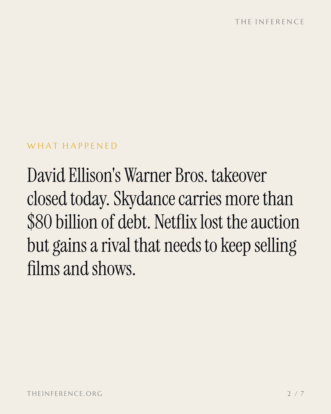 Netflix lost the Warner auction but gains a seller: Paramount Skydance carries more than $80 billion of debt — slide 1