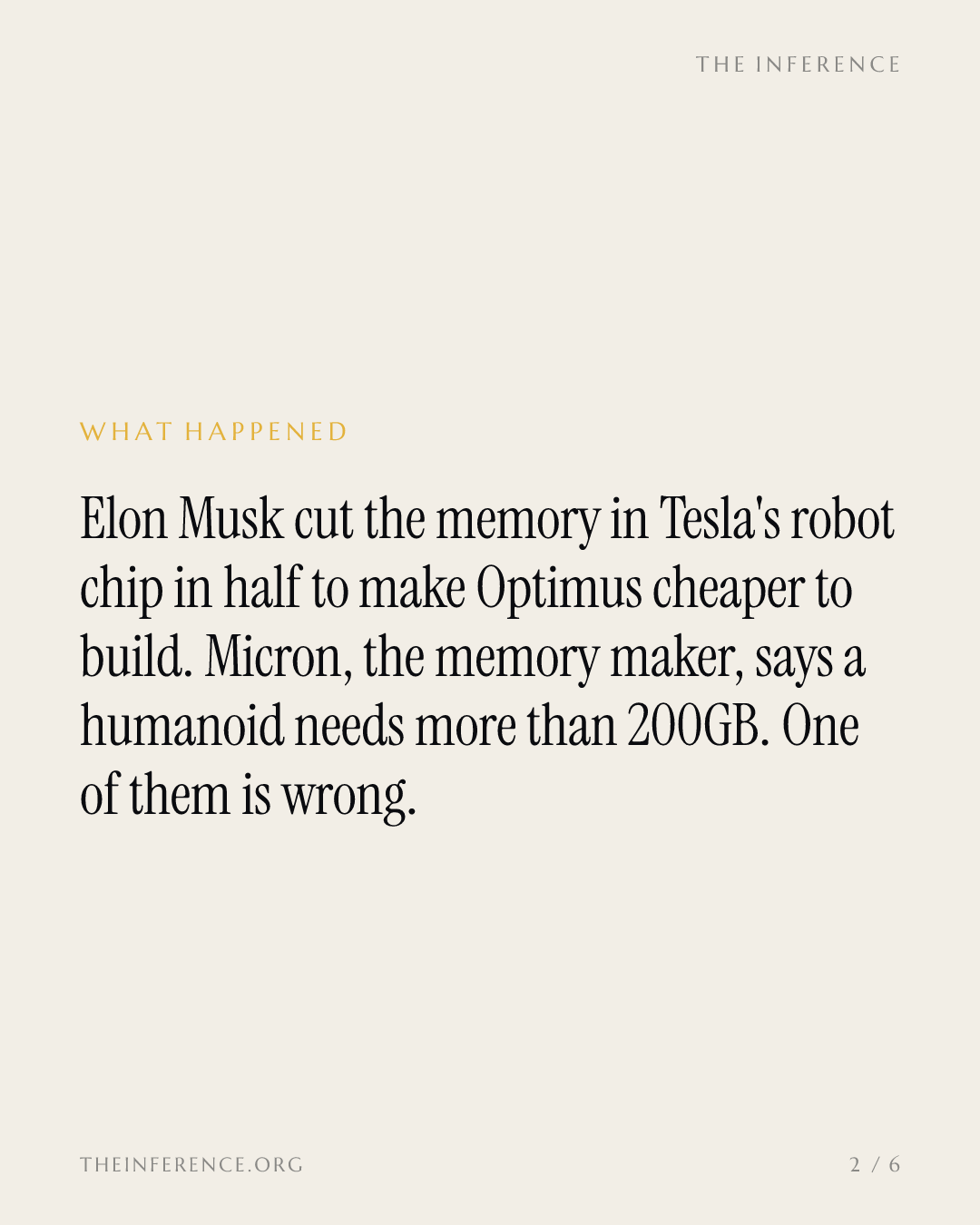 Musk halved the memory in Tesla's Optimus chip; Micron says a humanoid needs more than 200GB — slide 1