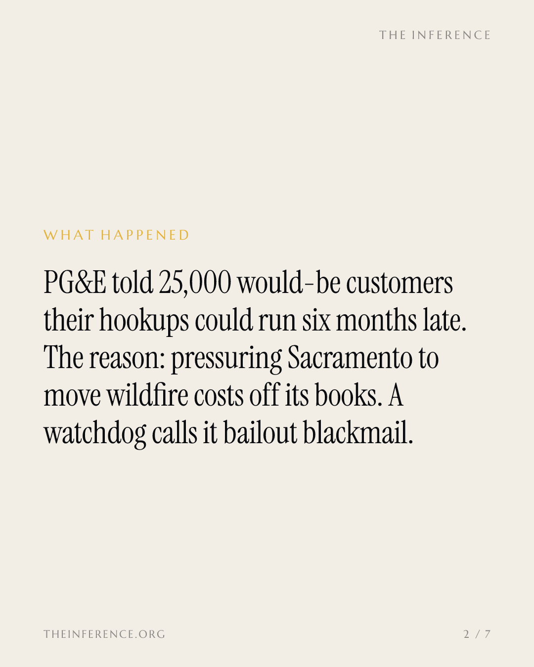 PG&E warns 25,000 customers of six-month hookup delays as its CEO predicts a bailout case from the regulator — slide 1