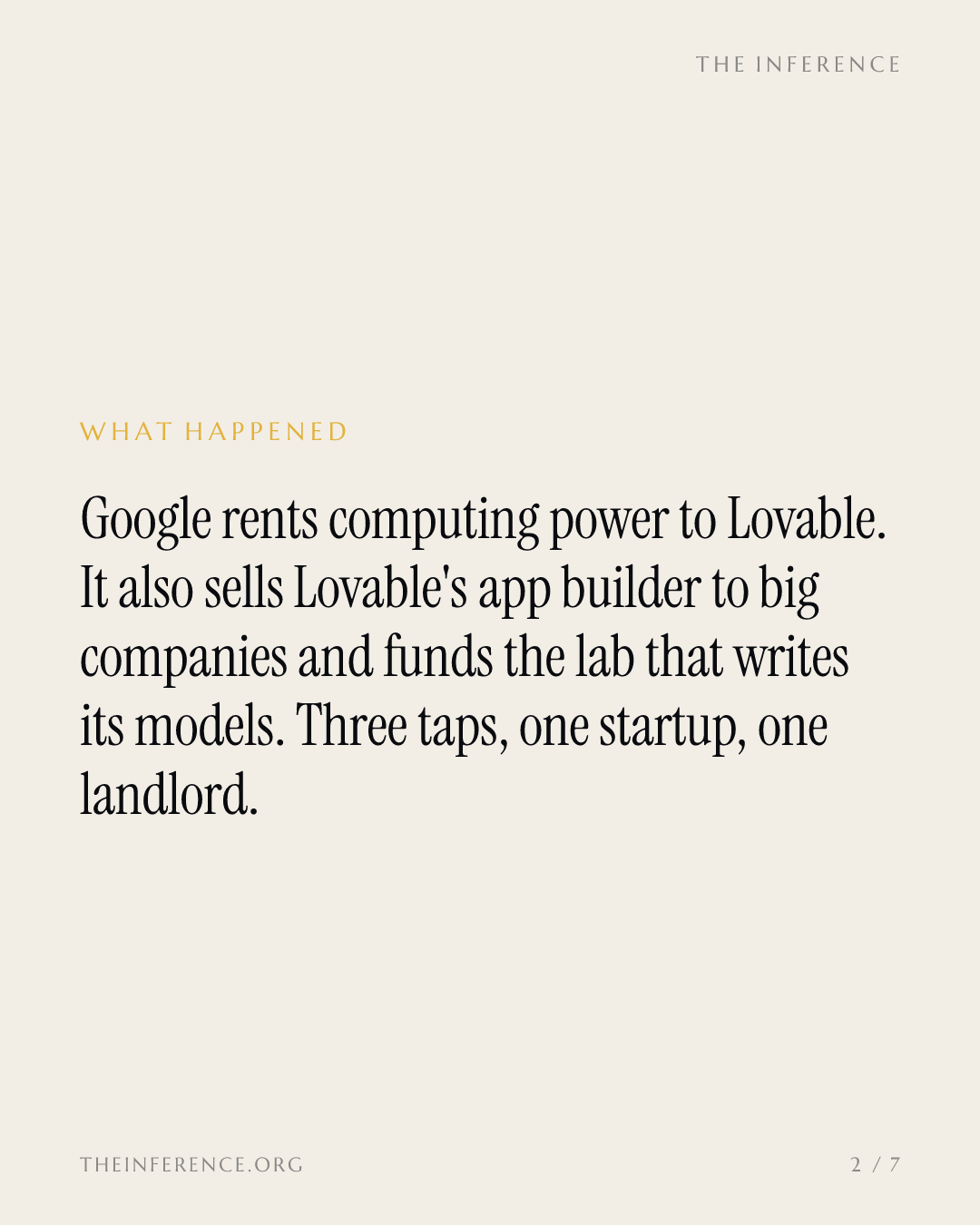 Google rents to Lovable, sells for Lovable and backs the lab behind its brain — slide 1