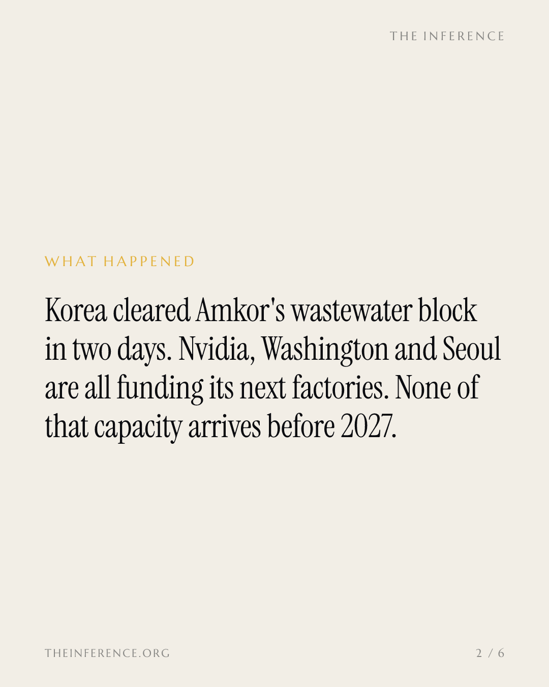 Korea unblocked Amkor's next factory in two days; Nvidia's $1.5 billion arrives in 2027 — slide 1
