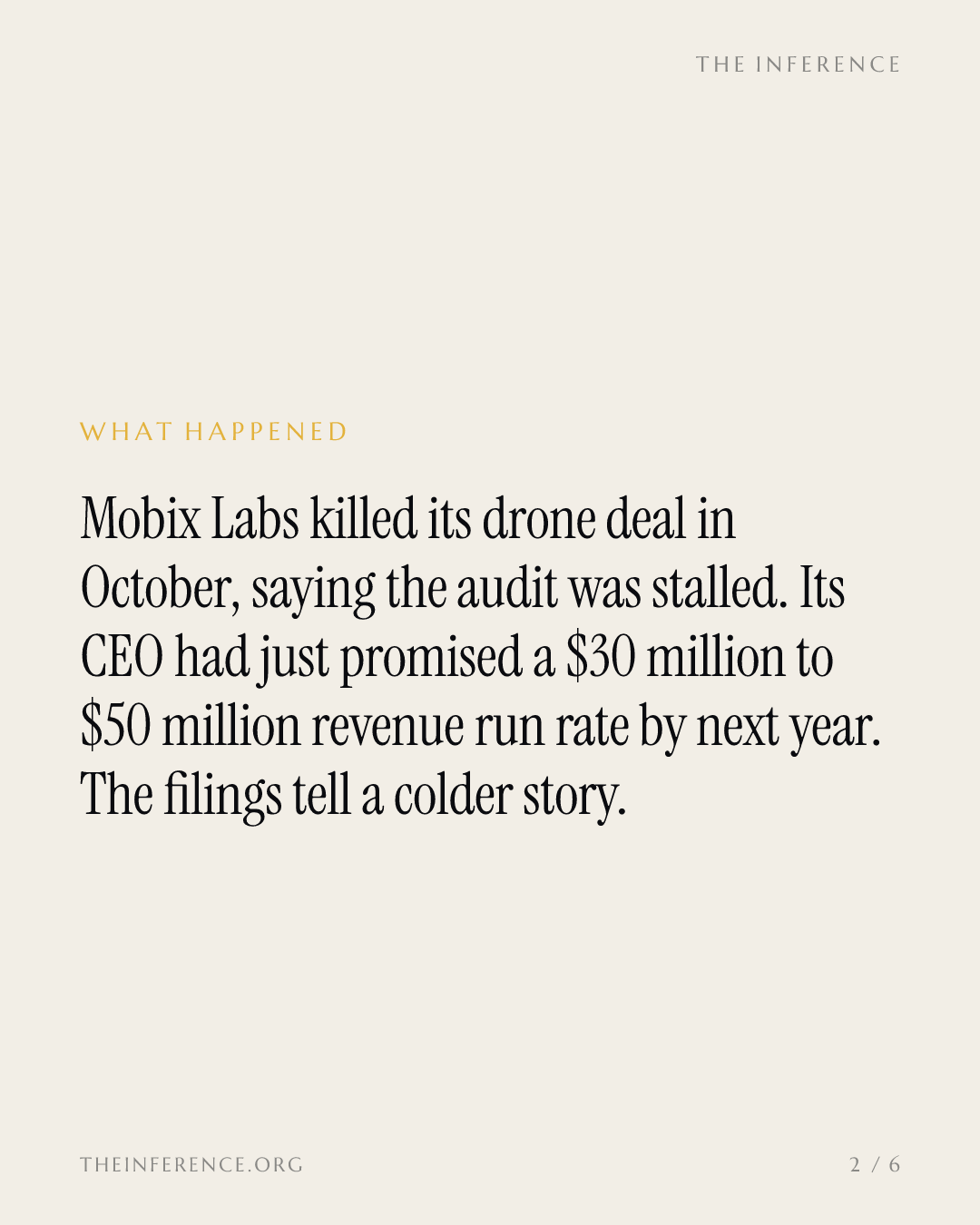 Mobix Labs' drone deal died over a stalled audit; its CEO promised $30 million to $50 million at $0.72 — slide 1