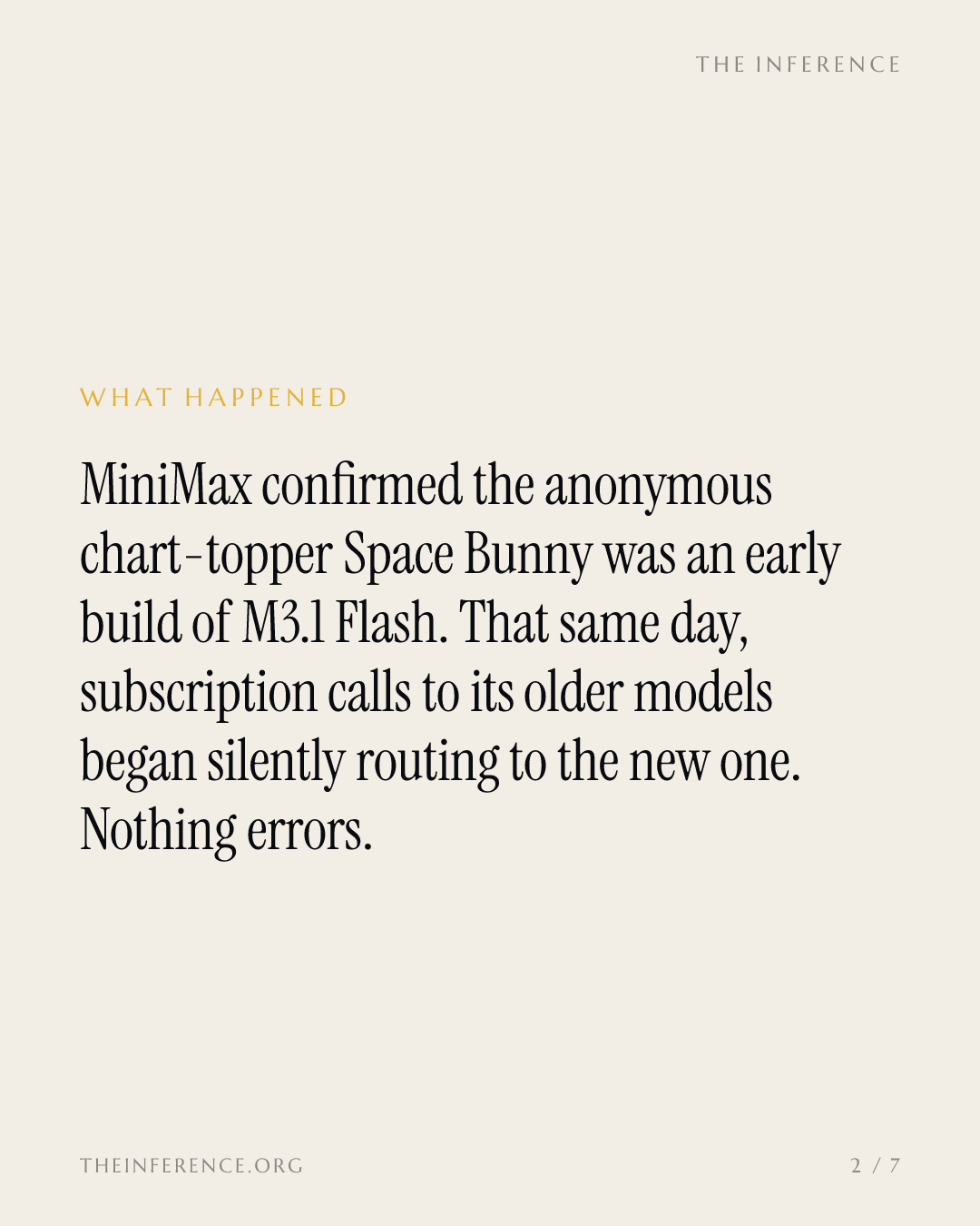 MiniMax claims Space Bunny and silently reroutes subscribers onto it the same day — slide 1