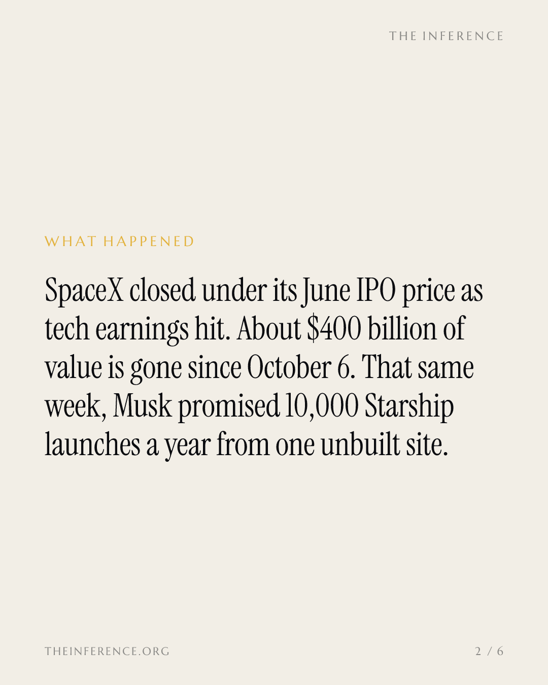 SpaceX closes below its $135 IPO price while Musk promises 10,000 Starship launches a year from one site — slide 1