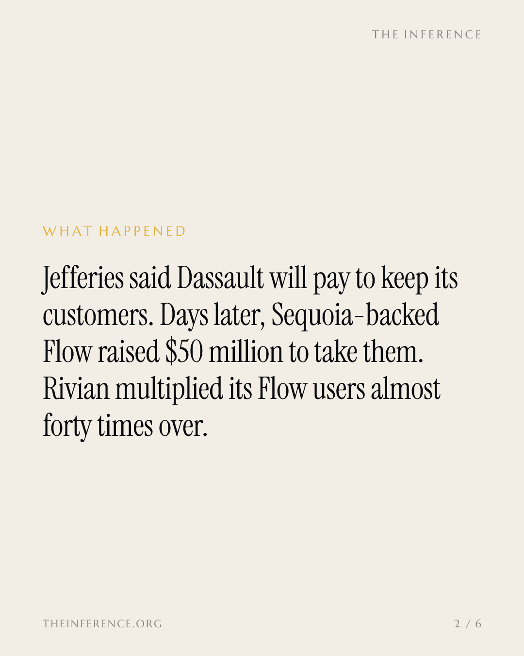 Jefferies sah die KI für Dassaults Kunden kommen. Flow hat gerade 50 Mio. Dollar bei 750 Mio. Dollar Bewertung eingesammelt. — slide 1