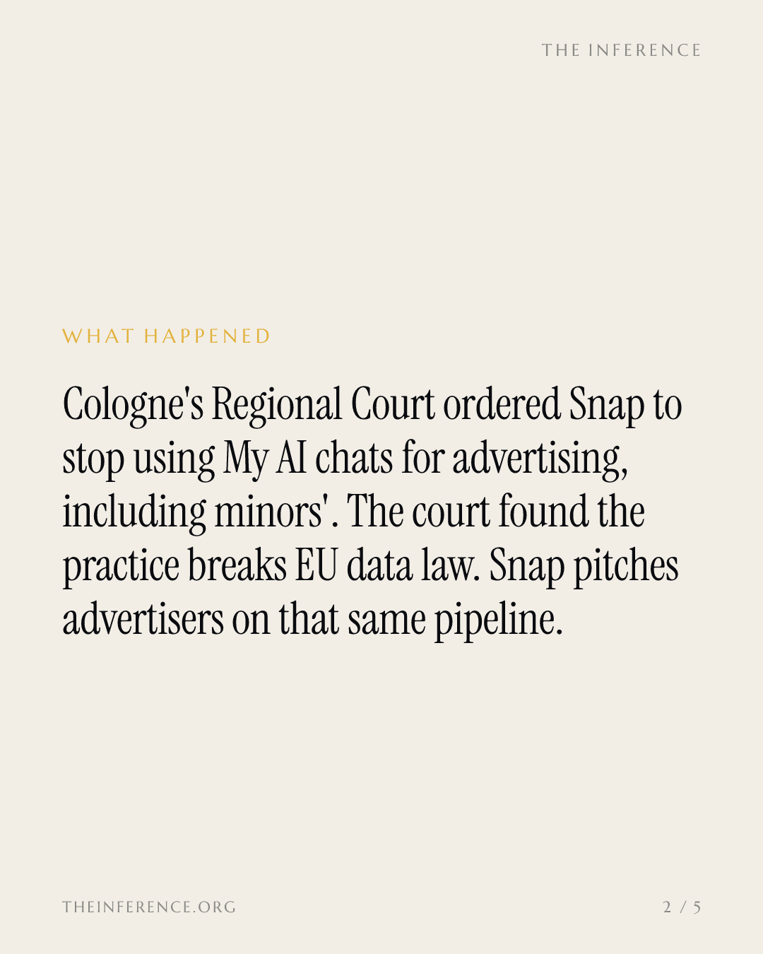 Cologne court bars Snap from using My AI chats for advertising, fines up to €250,000 per breach — slide 1