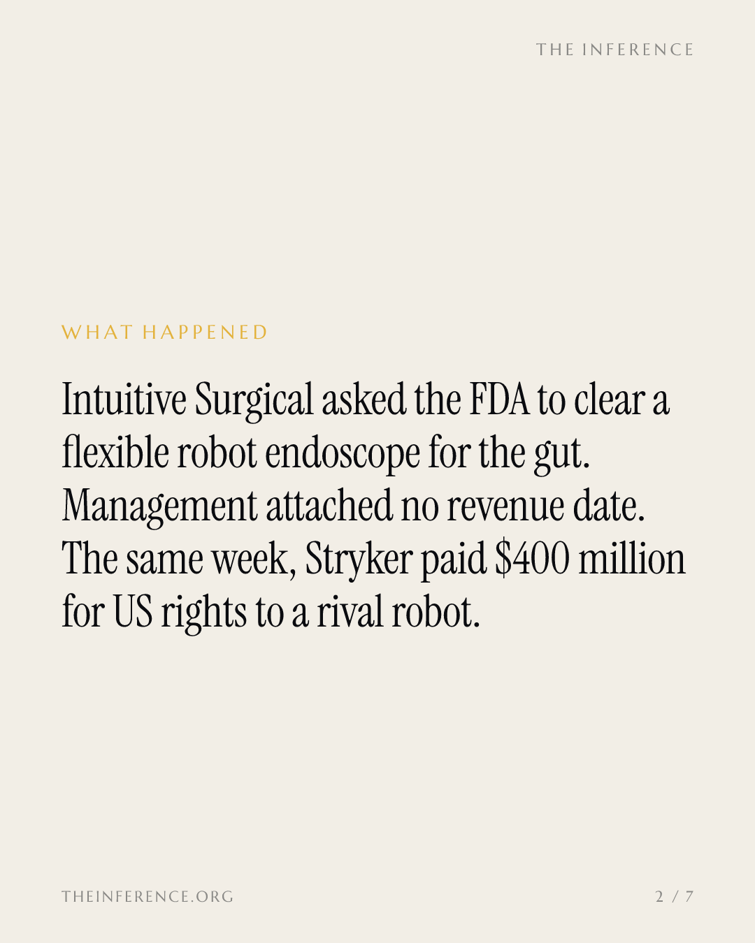 Stryker pays $400 million for a rival robot as Intuitive files a gut endoscope with no revenue date — slide 1