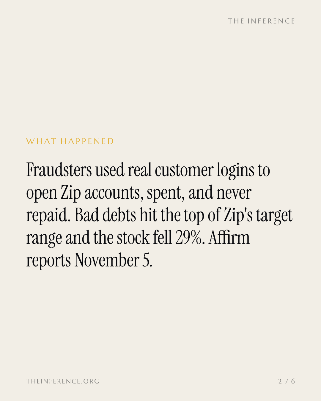 Zip's fraud quarter pushed bad debts to 1.97%; Affirm's November 5 report is BNPL's first hard test — slide 1