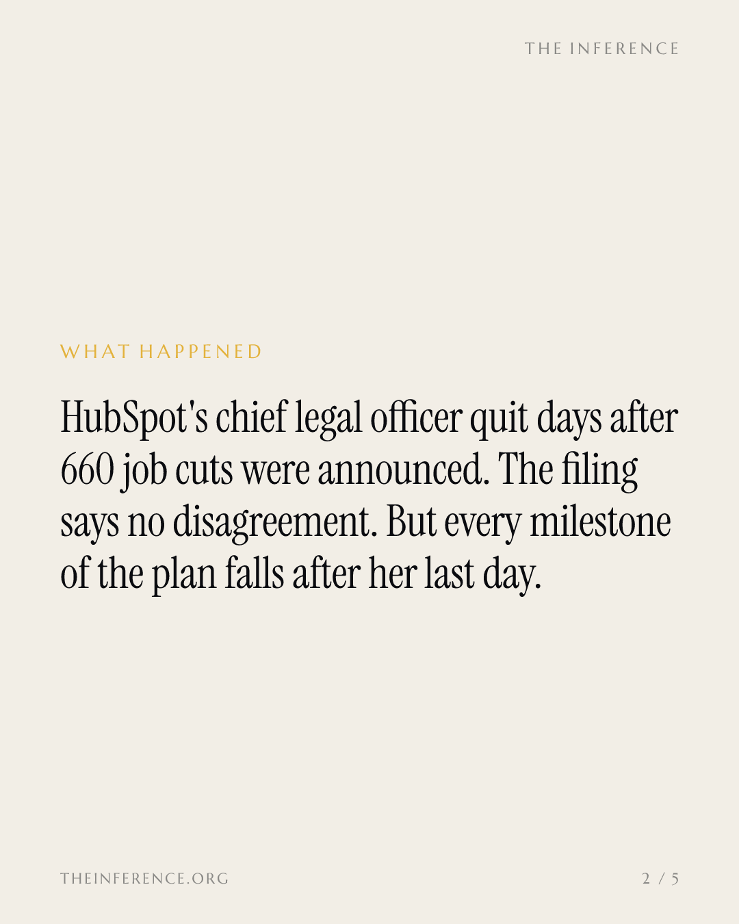 HubSpot's top lawyer resigned two days after 660 job cuts, before the $65 million to $75 million charge — slide 1