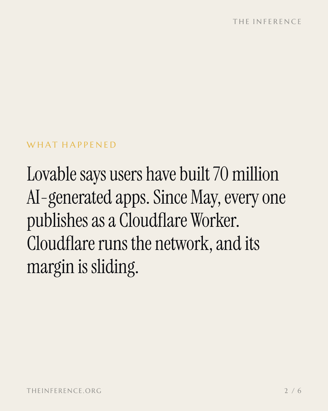 Lovable's 70 million apps run on Cloudflare, and Cloudflare's margin pays for them — slide 1
