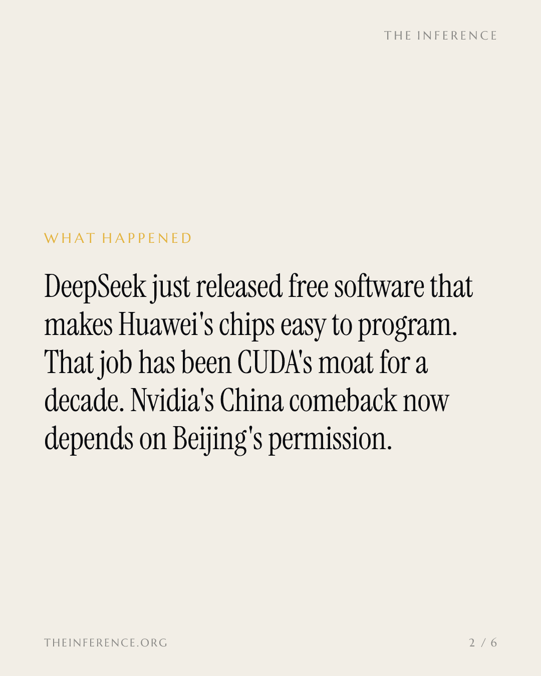 DeepSeek just gave away the software layer Nvidia's China moat stands on — slide 1