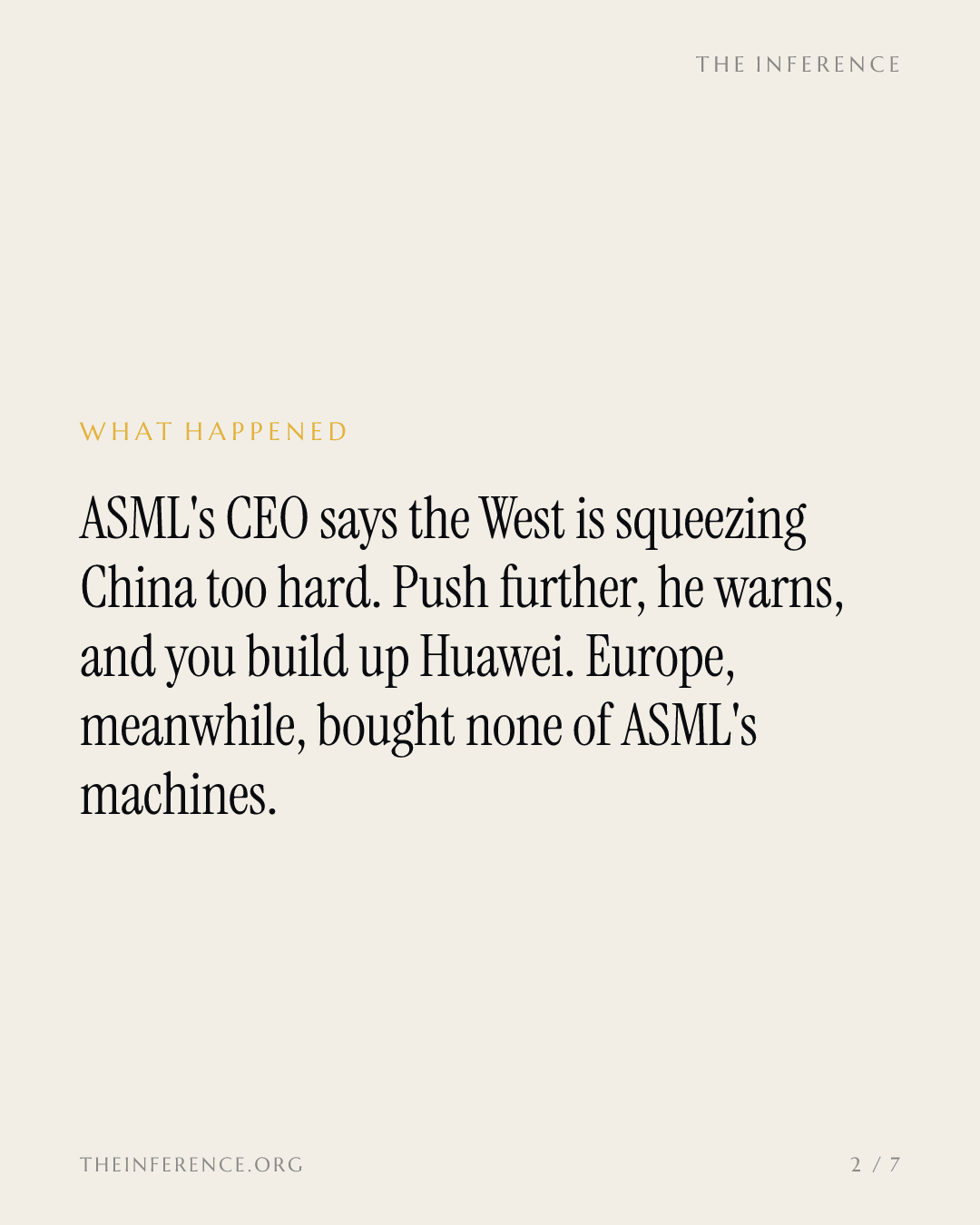 Squeezing China builds Huawei, ASML chief warns, while Europe buys zero — slide 1