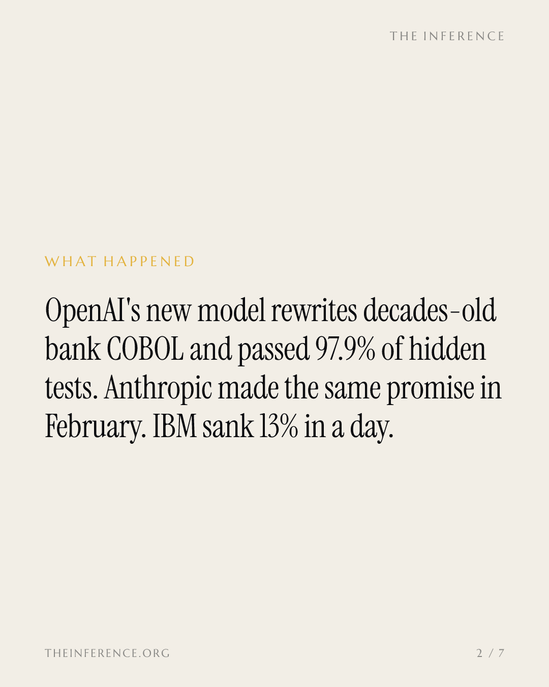 OpenAI's 97.9% COBOL score revives the promise that knocked 13% off IBM in February — slide 1