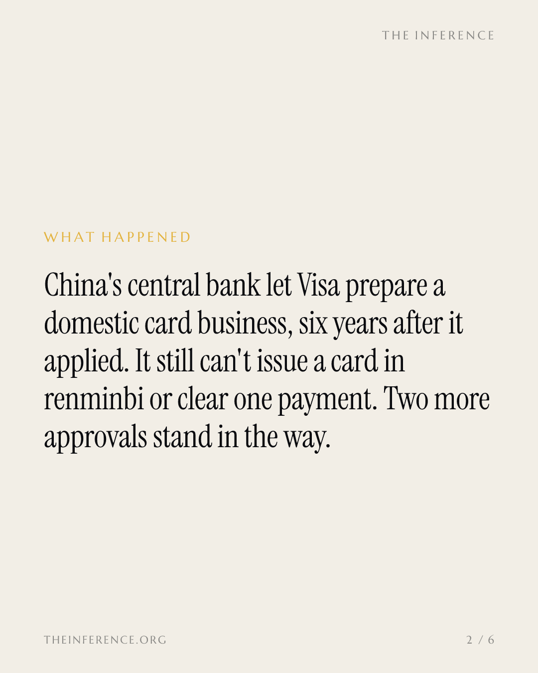 Visa waited more than six years for China's green light and got an option, not a market — slide 1